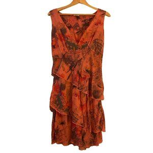 CLICK Color Me Cotton Pink Coral Watercolor Tiered Sleeveless Cupro Rayon Dress